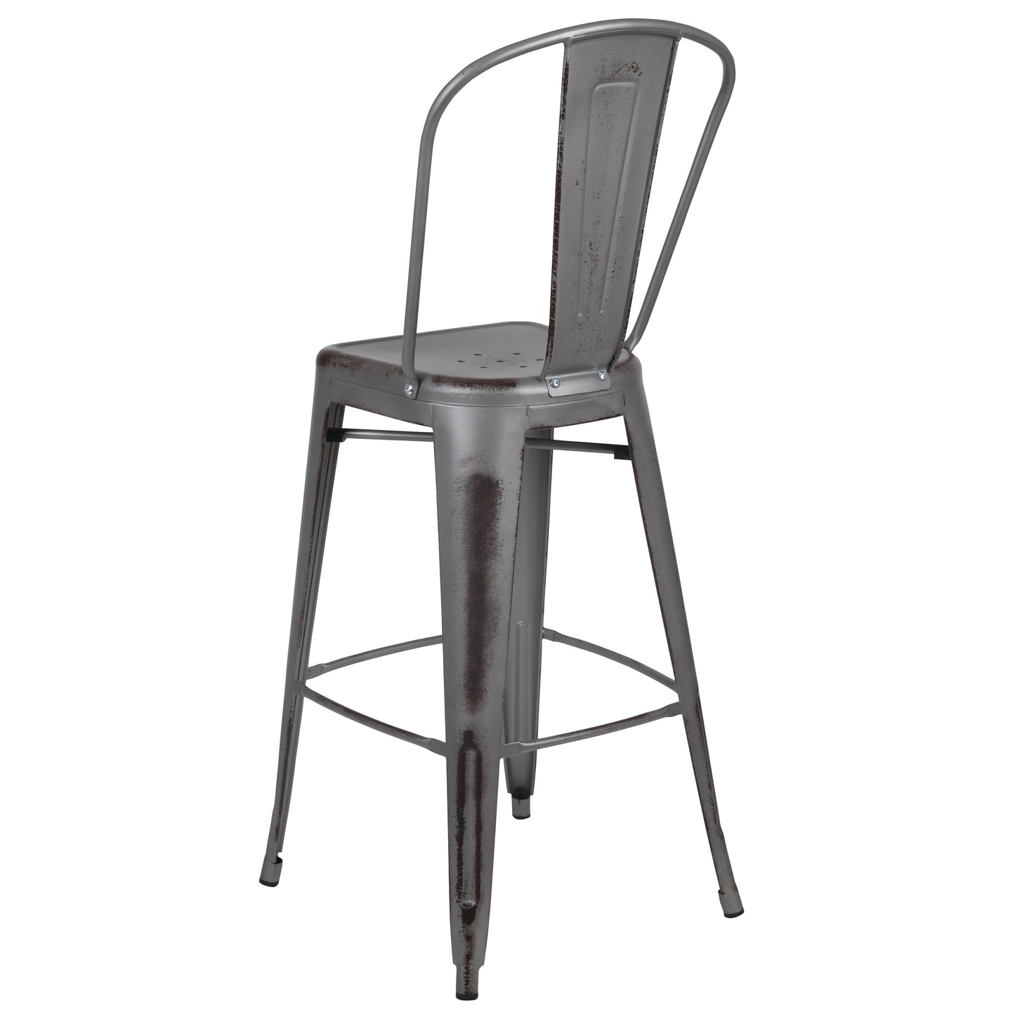 30"H Distressed Silver Stool ET-3534-30-SIL-GG