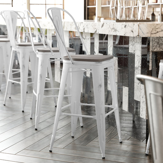 White Metal Stool-Gray Seat ET-3534-30-WH-PL1G-GG