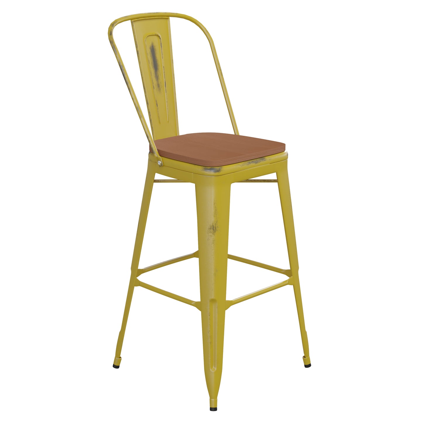 Yellow Metal Stool-Teak Seat ET-3534-30-YL-PL1T-GG