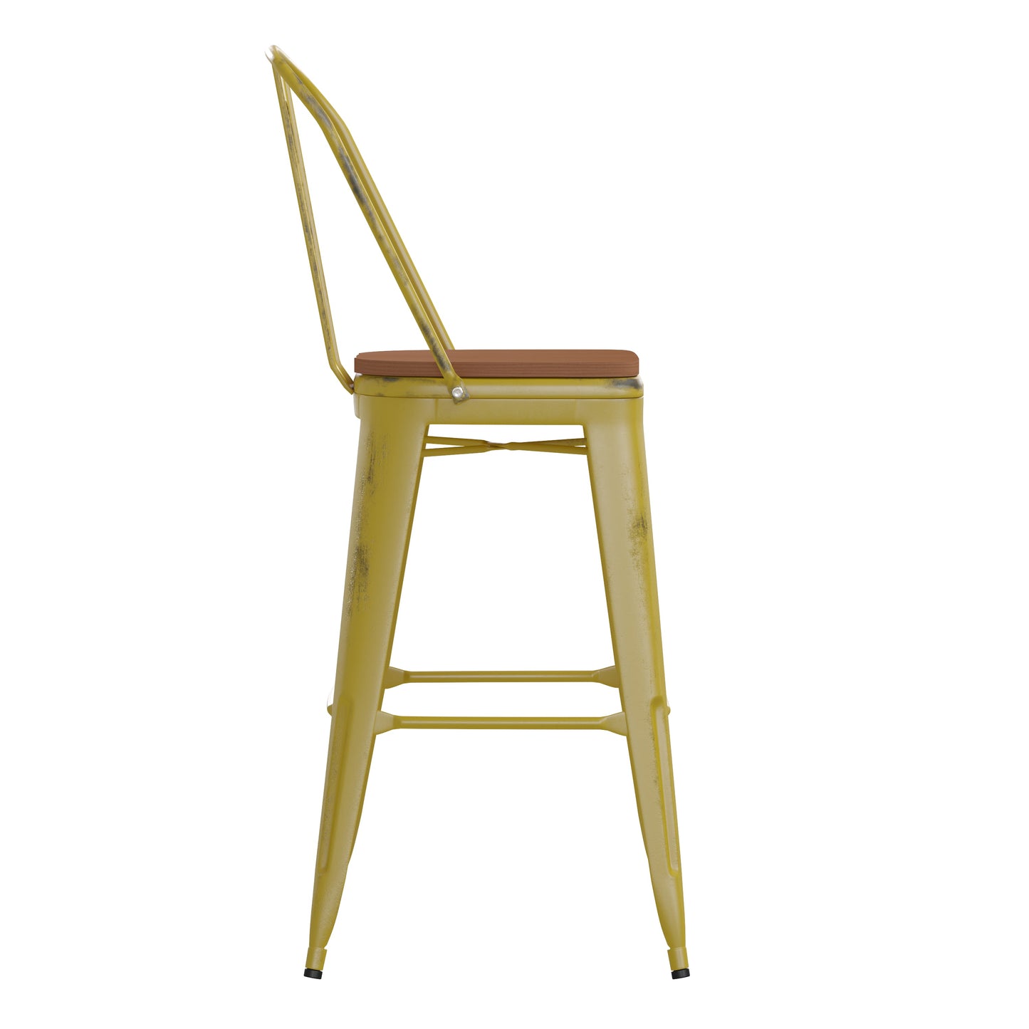 Yellow Metal Stool-Teak Seat ET-3534-30-YL-PL1T-GG