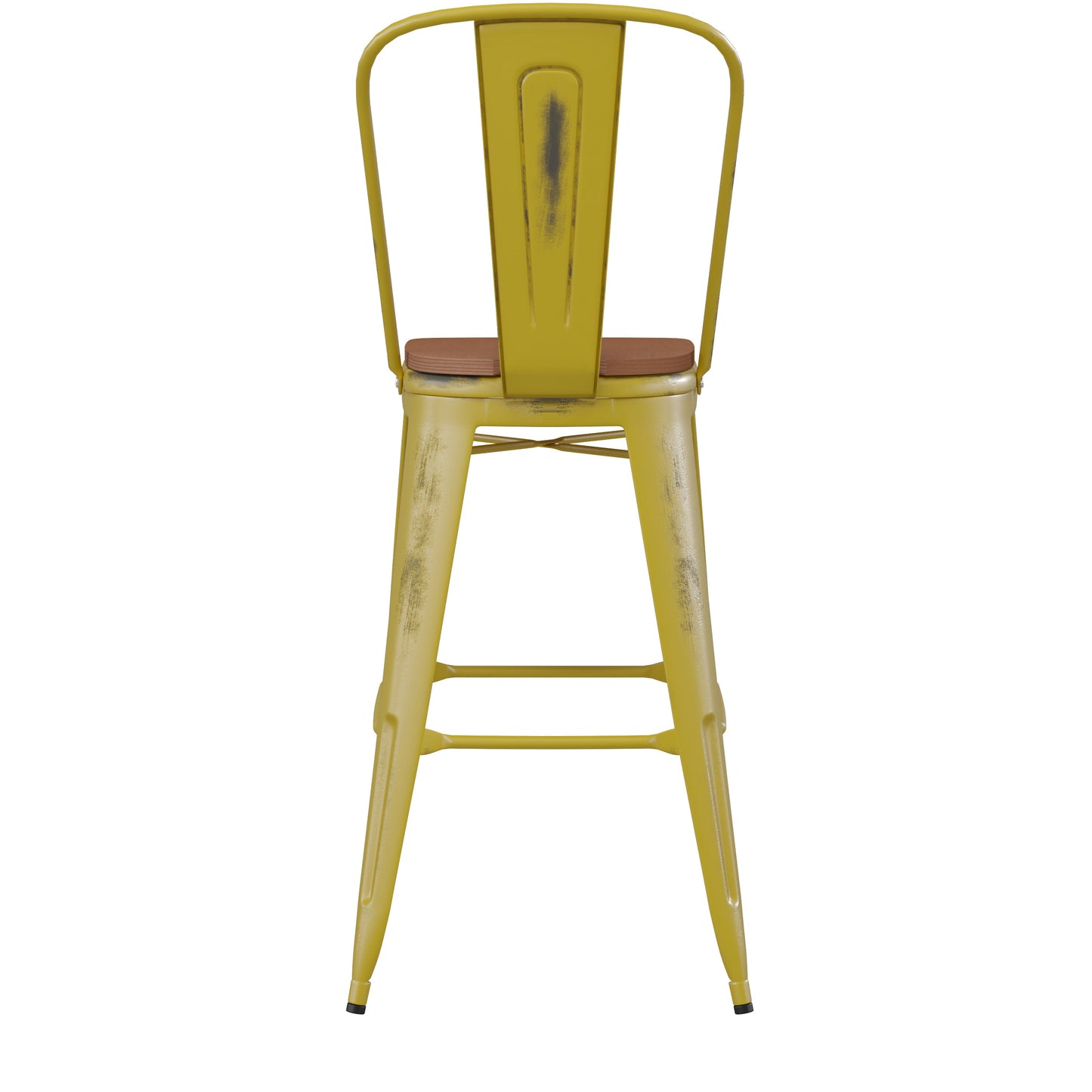 Yellow Metal Stool-Teak Seat ET-3534-30-YL-PL1T-GG