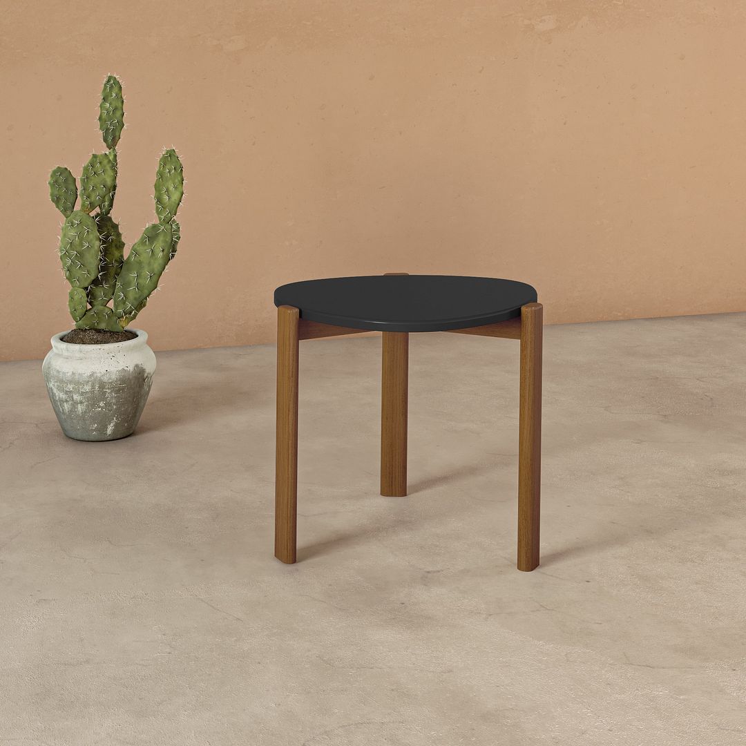 Manhattan Comfort Mid-Century Modern Gales End Table with Solid Wood Legs in Matte Black