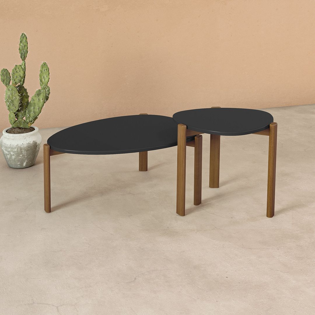 Manhattan Comfort Mid-Century Modern Gales End Table with Solid Wood Legs in Matte Black