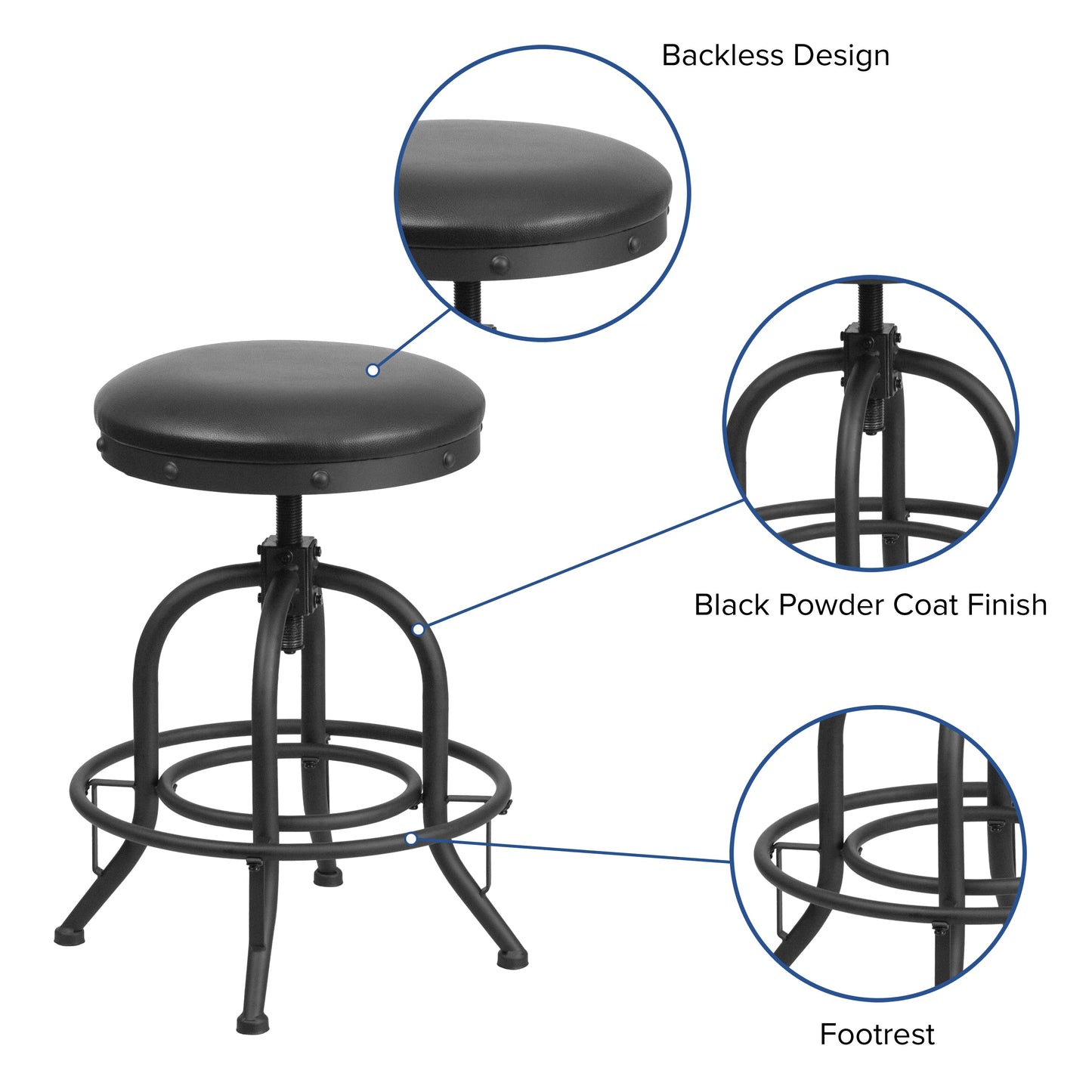 24"H Black Swivel Lift Stool ET-BR542-224-GG