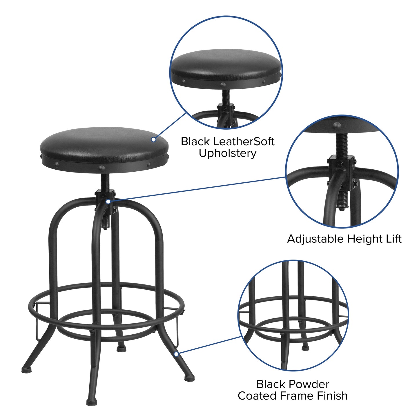 30"H Black Swivel Lift Stool ET-BR542-230-GG