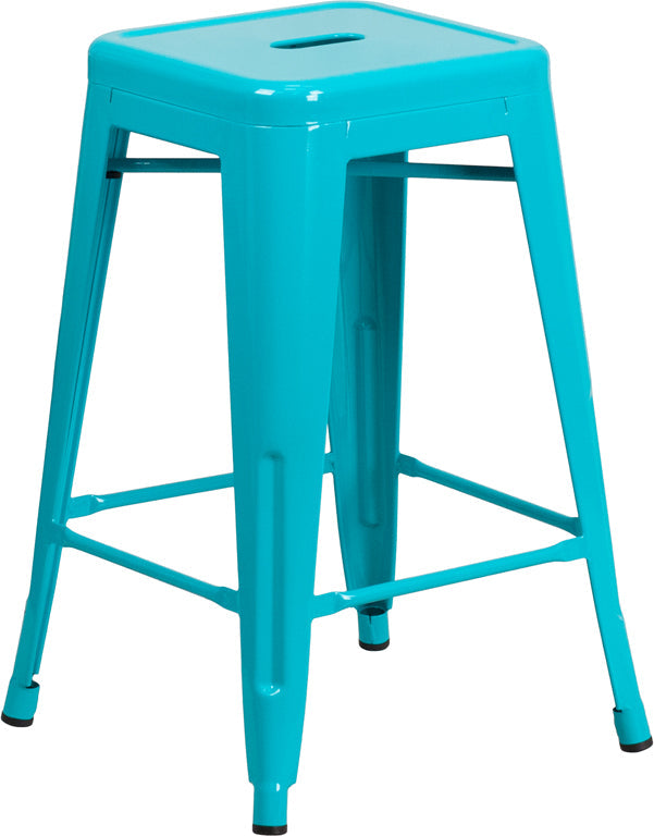 24" Teal No Back Metal Stool ET-BT3503-24-CB-GG