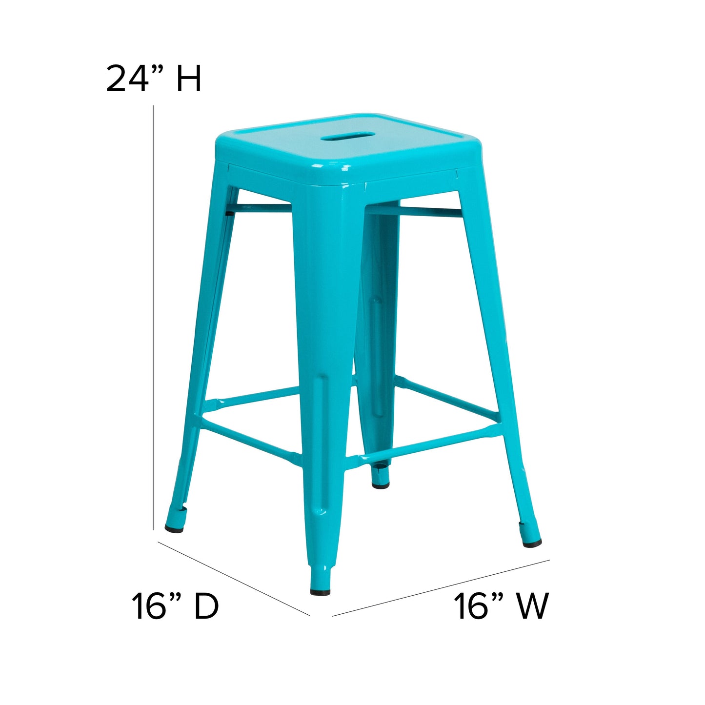 24" Teal No Back Metal Stool ET-BT3503-24-CB-GG