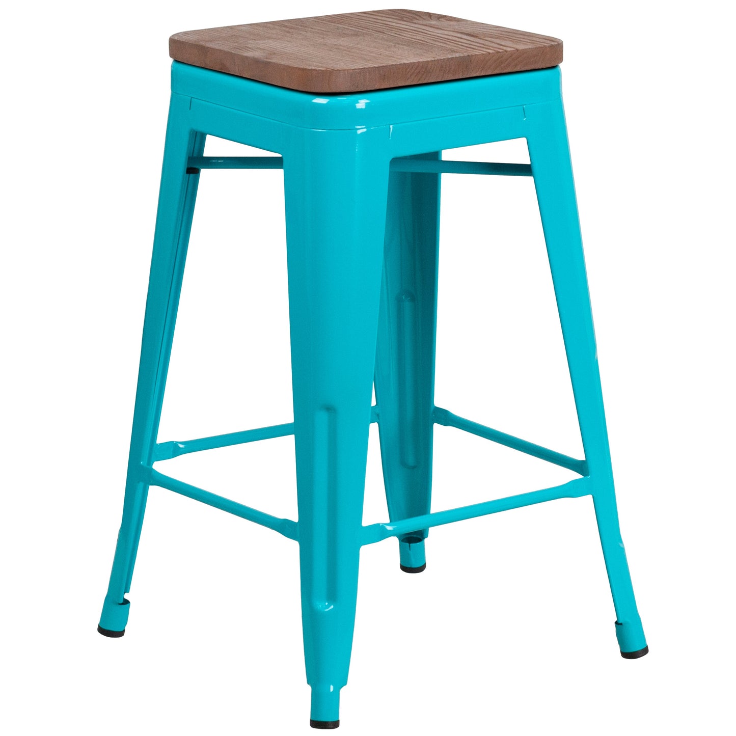 24" Teal No Back Metal Stool ET-BT3503-24-CB-WD-GG