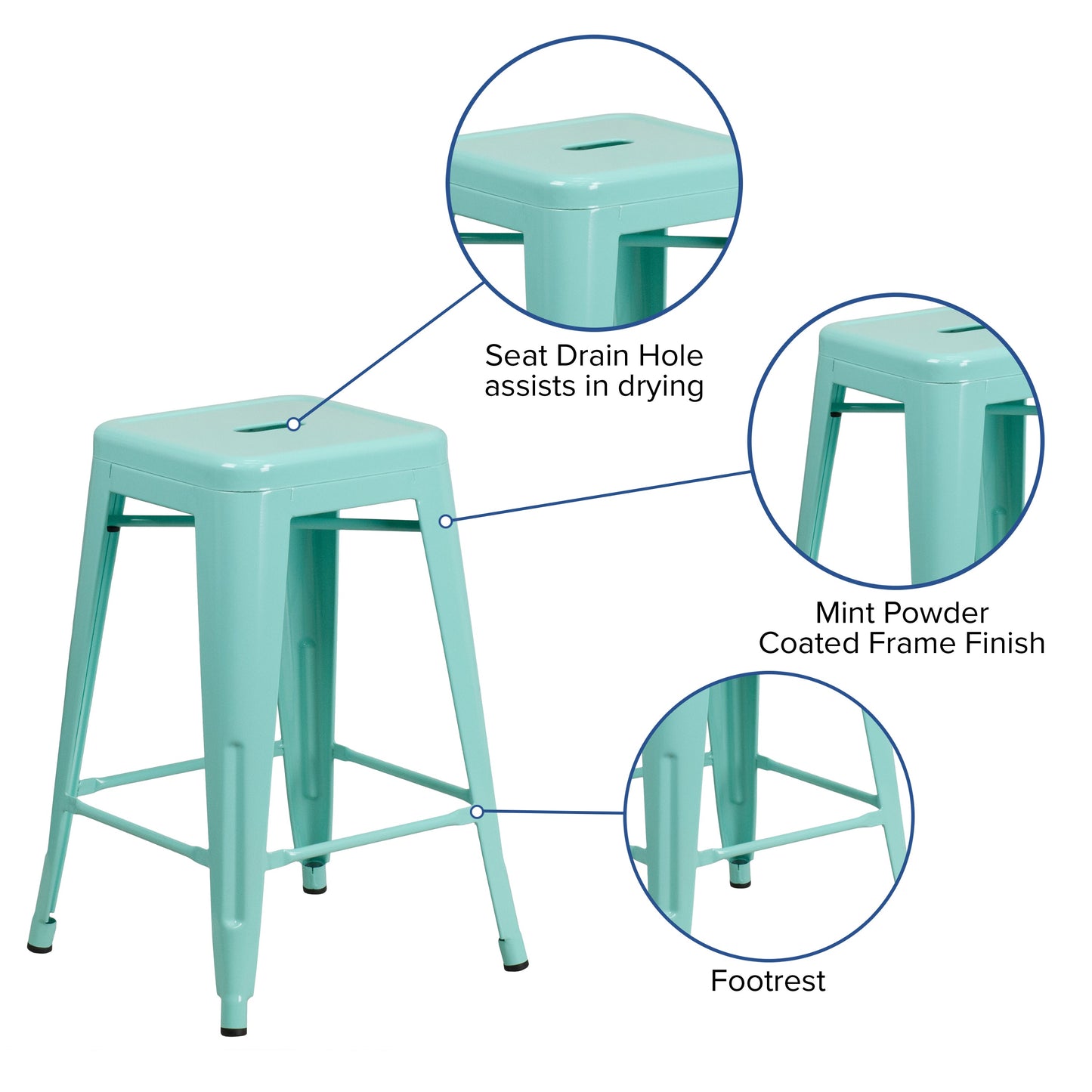 24" Mint No Back Metal Stool ET-BT3503-24-MINT-GG