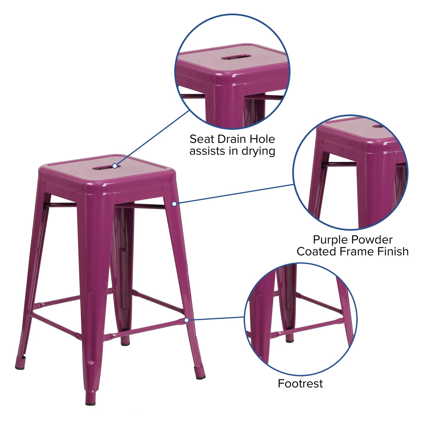 24" Purp No Back Metal Stool ET-BT3503-24-PUR-GG