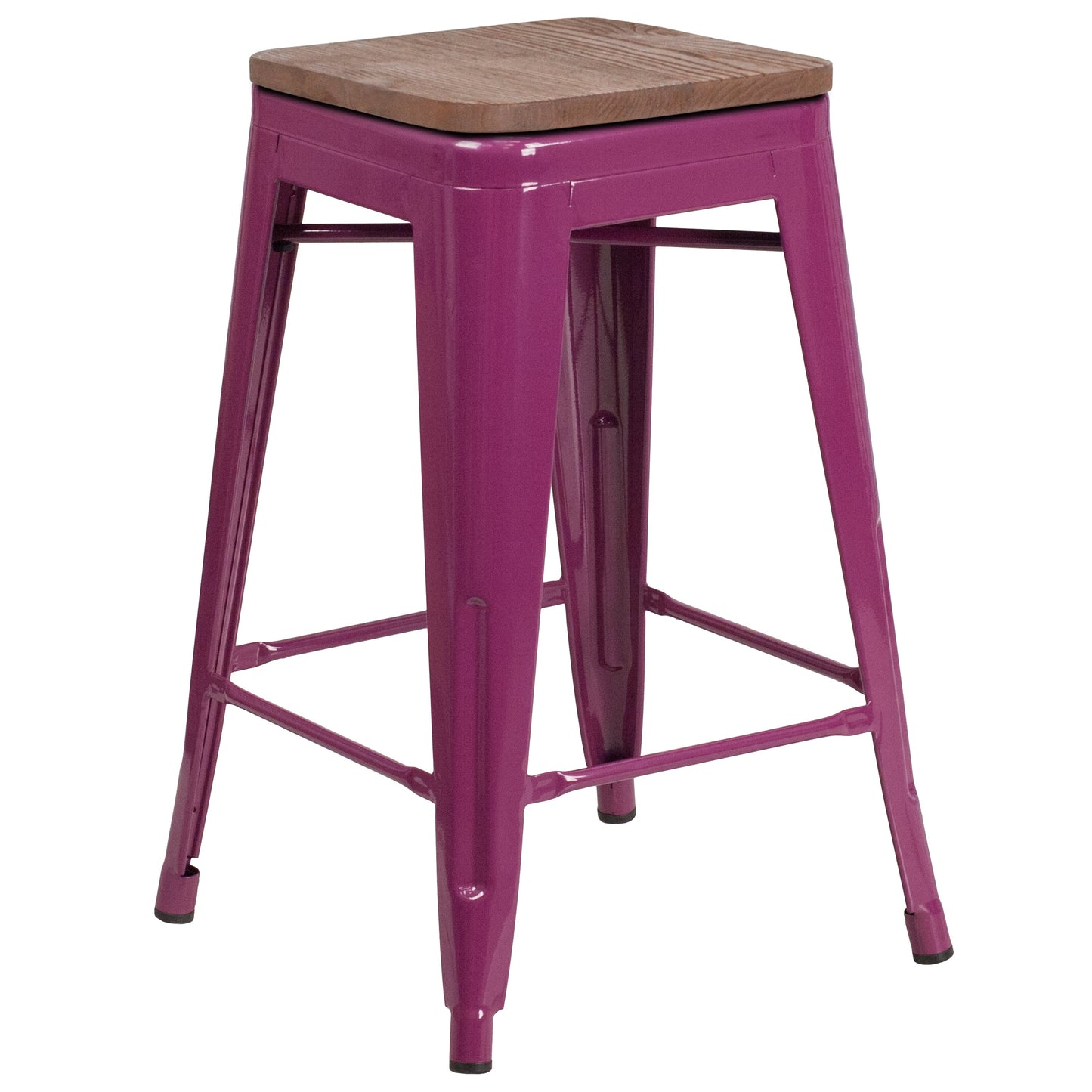 24" Purple No Back Metal Stool ET-BT3503-24-PUR-WD-GG