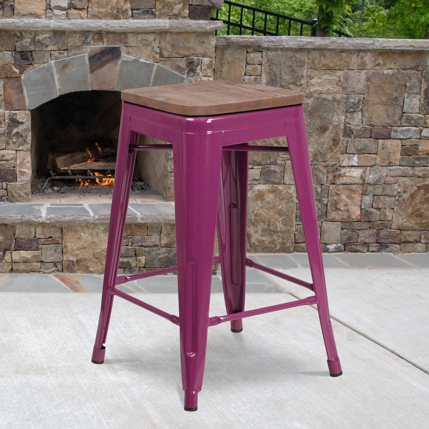 24" Purple No Back Metal Stool ET-BT3503-24-PUR-WD-GG