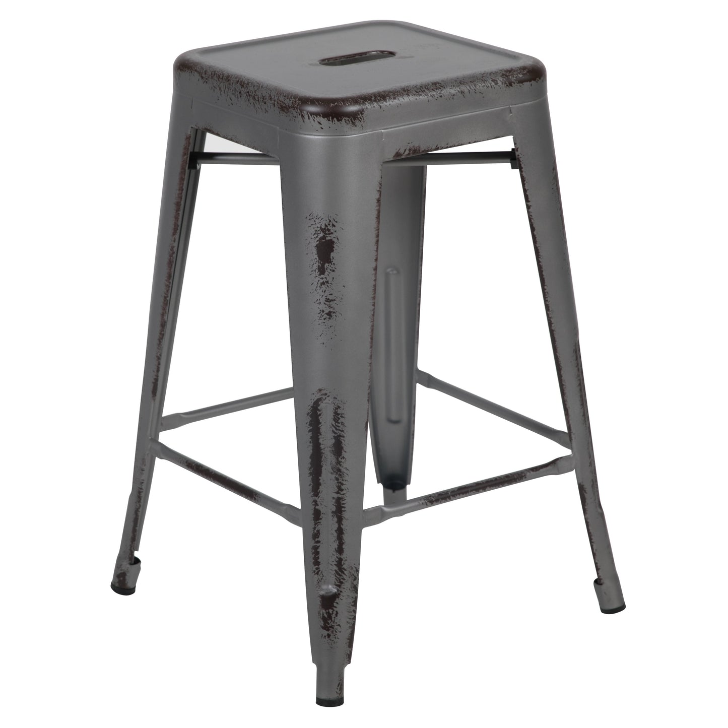 24"H Distressed Silver Stool ET-BT3503-24-SIL-GG