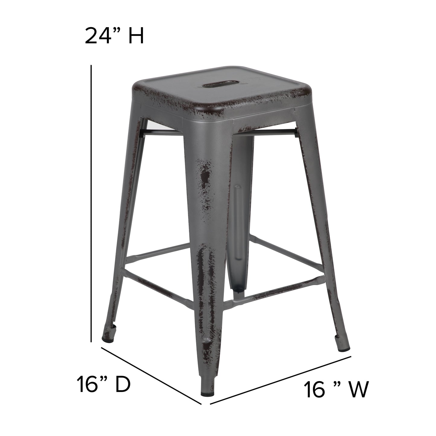 24"H Distressed Silver Stool ET-BT3503-24-SIL-GG