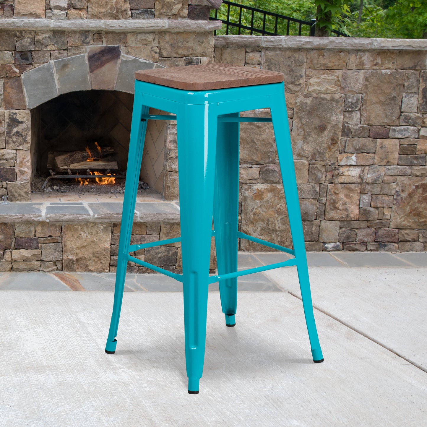 30" Teal No Back Metal Stool ET-BT3503-30-CB-WD-GG