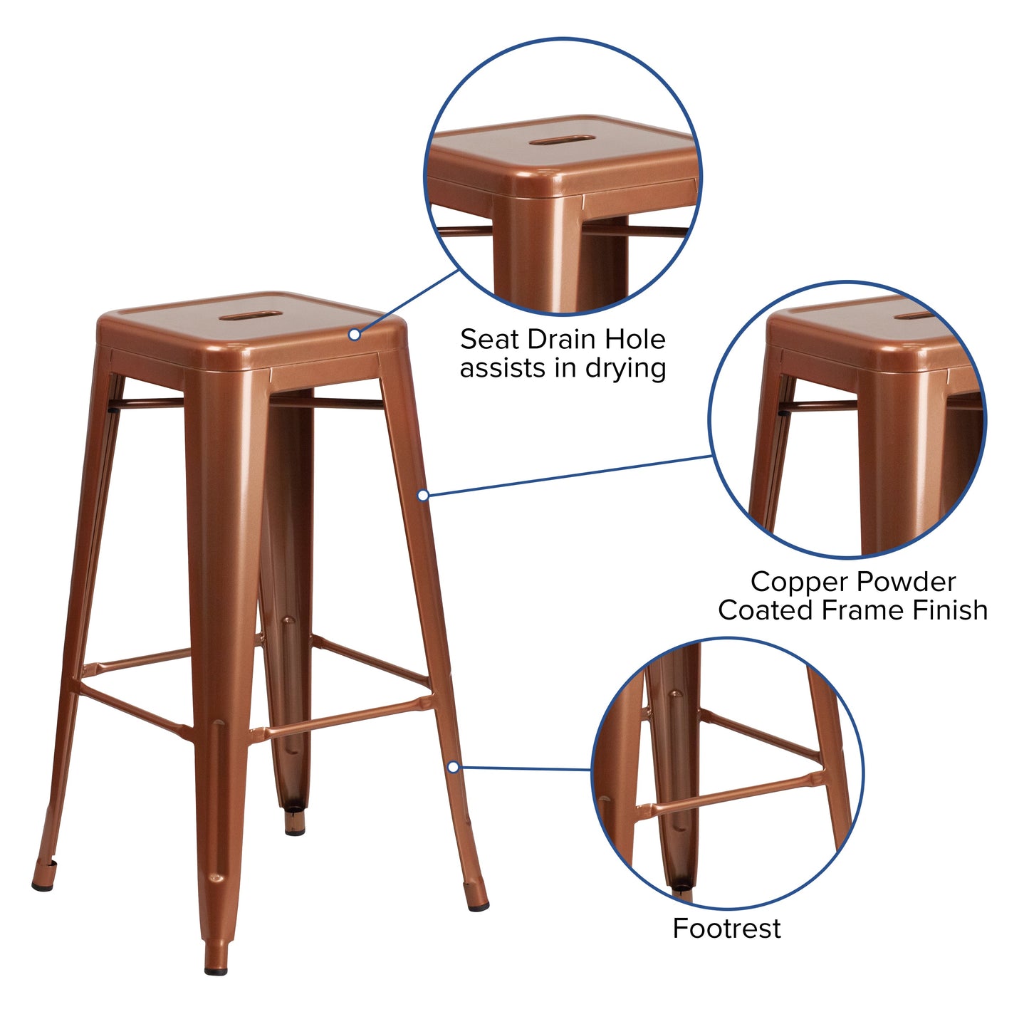 30" Copper No Back Metal Stool ET-BT3503-30-POC-GG