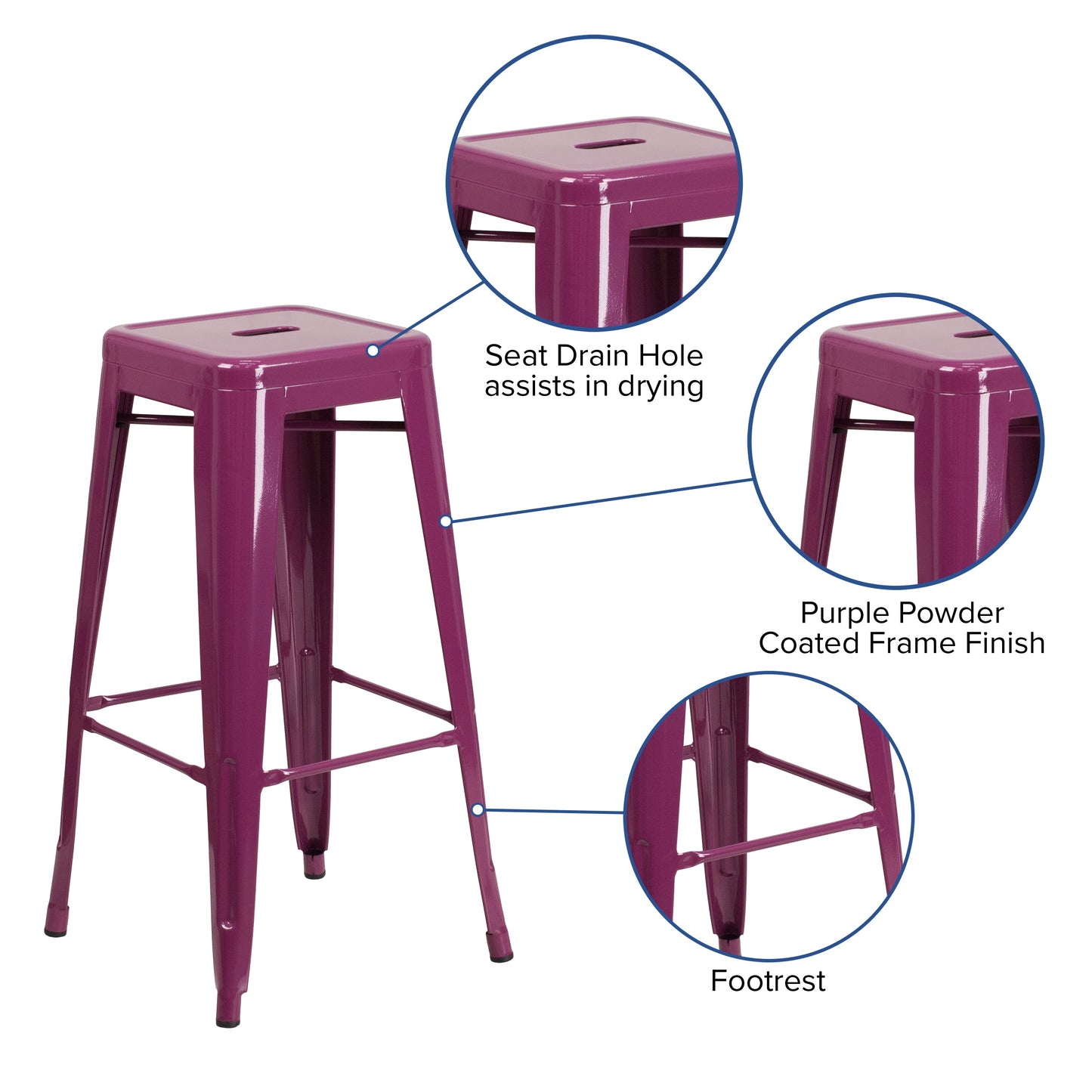 30" Purp No Back Metal Stool ET-BT3503-30-PUR-GG