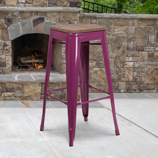 30" Purple No Back Metal Stool ET-BT3503-30-PUR-WD-GG