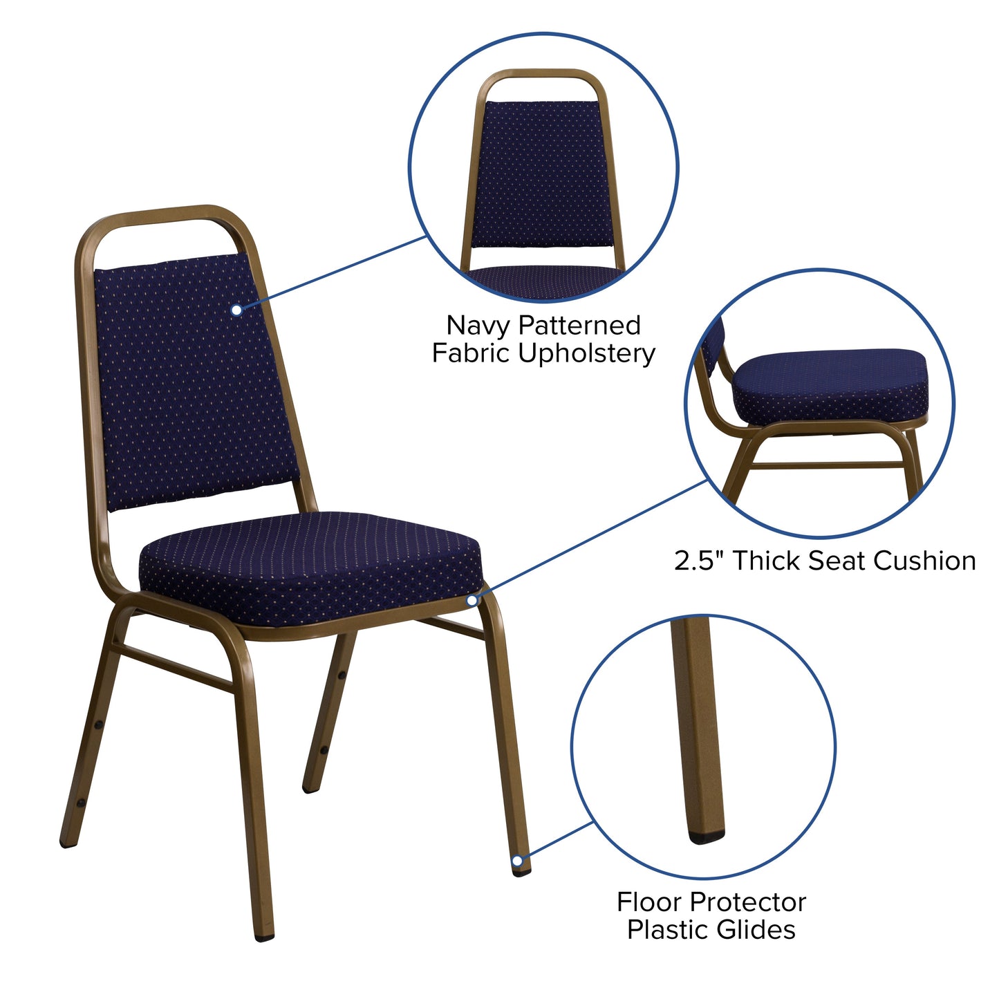 Navy Fabric Banquet Chair FD-BHF-1-ALLGOLD-0849-NVY-GG