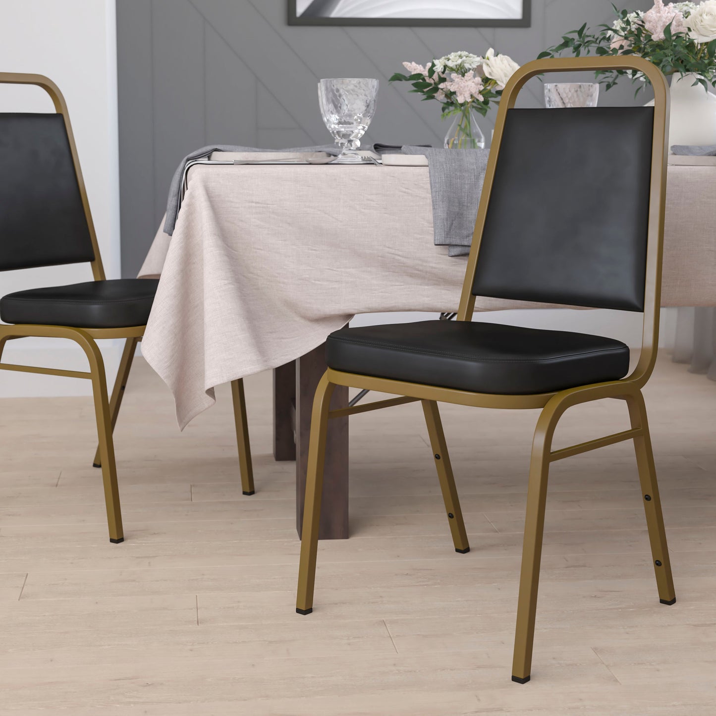 Black Vinyl Banquet Chair FD-BHF-1-ALLGOLD-BK-GG