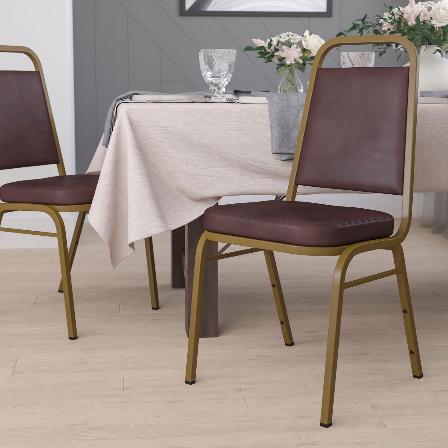 Brown Vinyl Banquet Chair FD-BHF-1-ALLGOLD-BN-GG