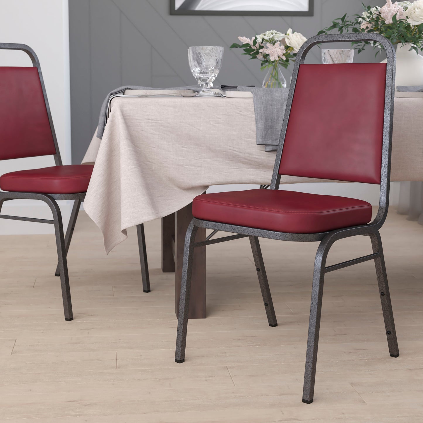 Burgundy Vinyl Banquet Chair FD-BHF-1-SILVERVEIN-BY-GG