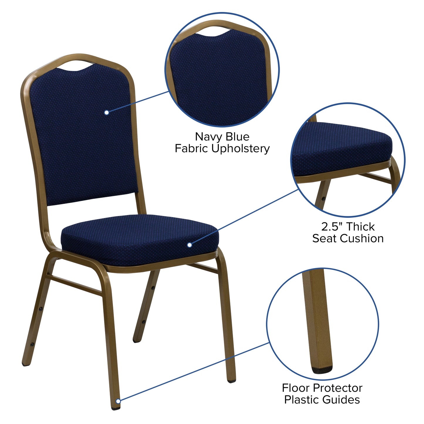 Navy Blue Fabric Banquet Chair FD-C01-ALLGOLD-2056-GG