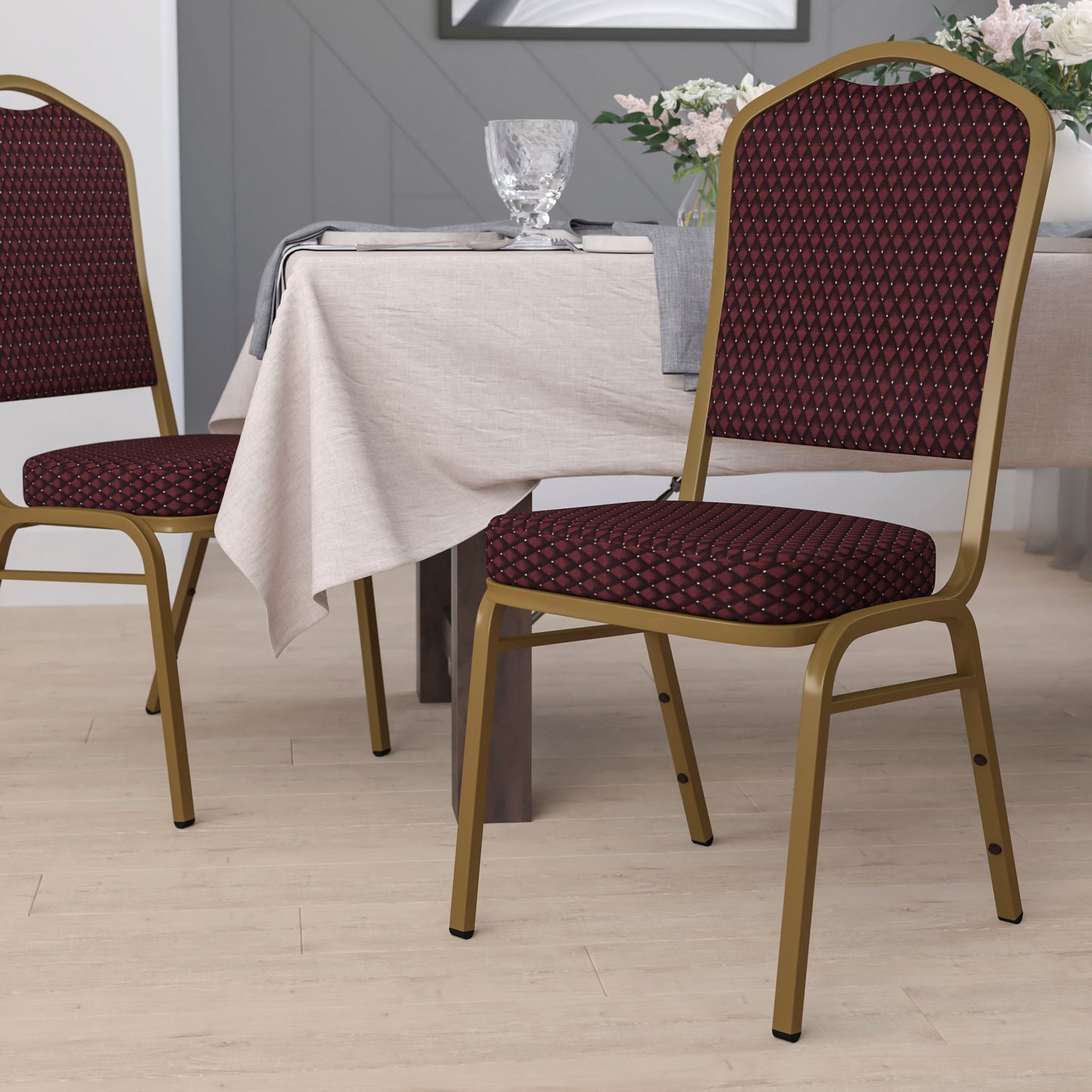 Burgundy Fabric Banquet Chair FD-C01-ALLGOLD-EFE1679-GG