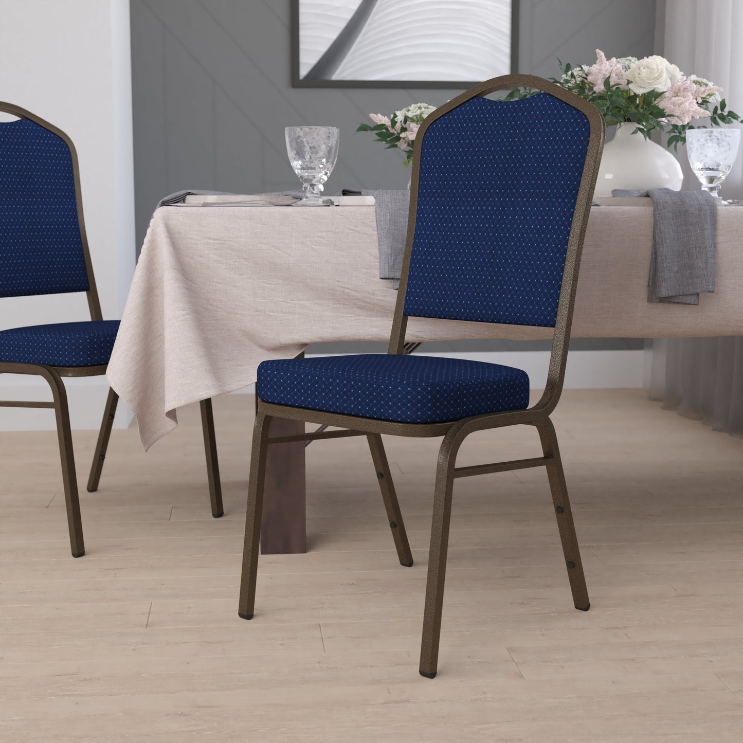 Navy Blue Fabric Banquet Chair FD-C01-GOLDVEIN-208-GG