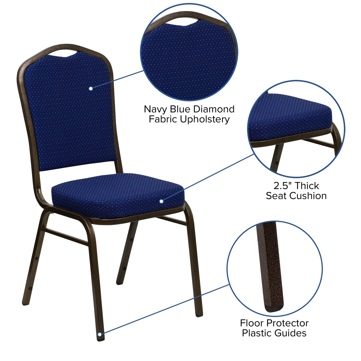 Navy Blue Fabric Banquet Chair FD-C01-GOLDVEIN-208-GG