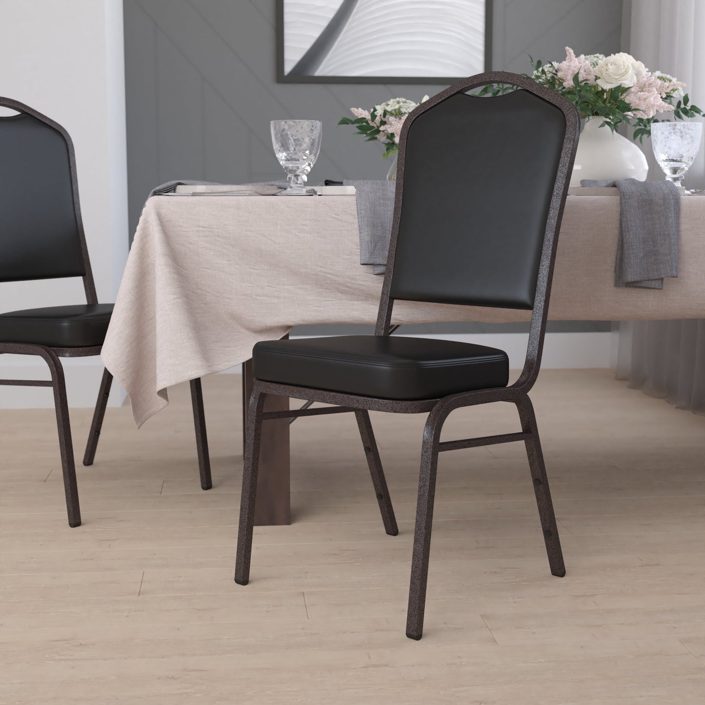 Black Vinyl Banquet Chair FD-C01-GOLDVEIN-BK-VY-GG