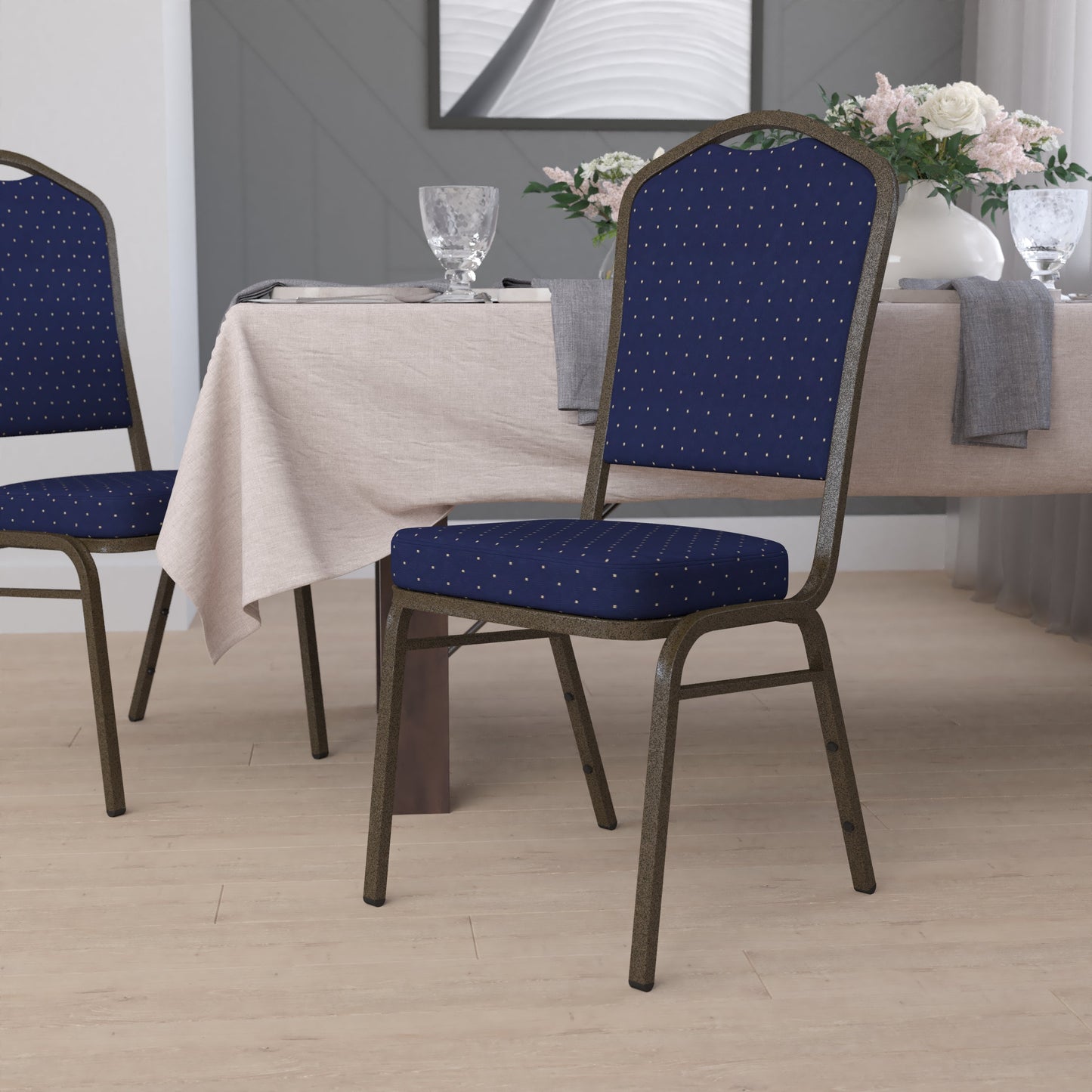 Navy Blue Fabric Banquet Chair FD-C01-GOLDVEIN-S0810-GG