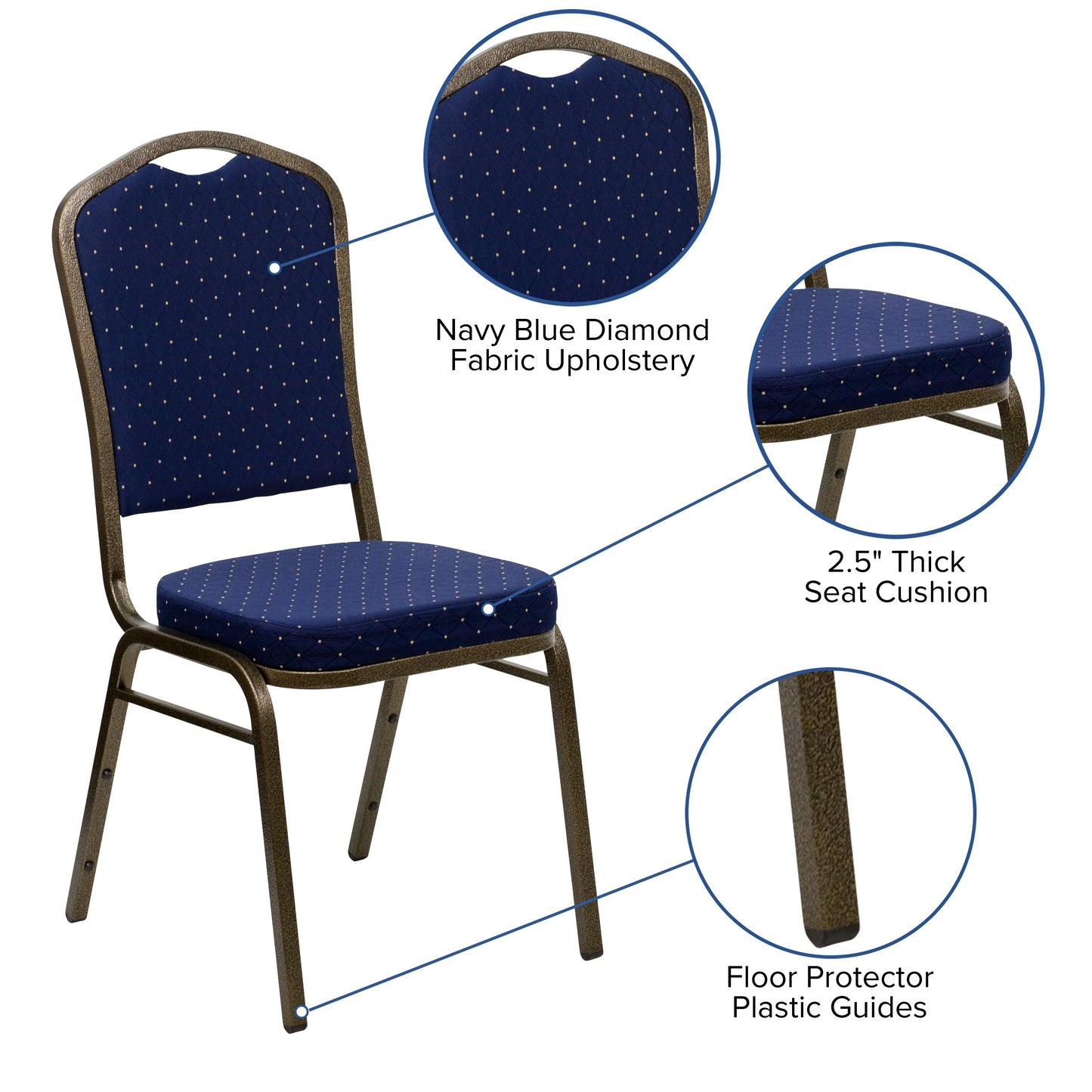 Navy Blue Fabric Banquet Chair FD-C01-GOLDVEIN-S0810-GG