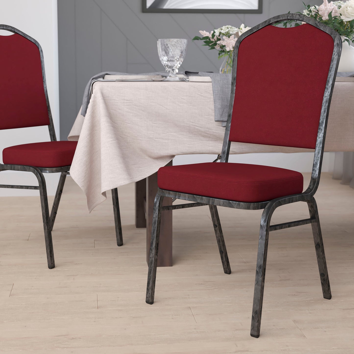 Burgundy Fabric Banquet Chair FD-C01-SILVERVEIN-3169-GG