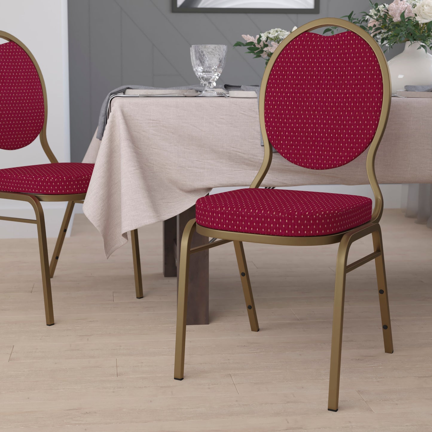 Burgundy Fabric Banquet Chair FD-C04-ALLGOLD-2804-GG