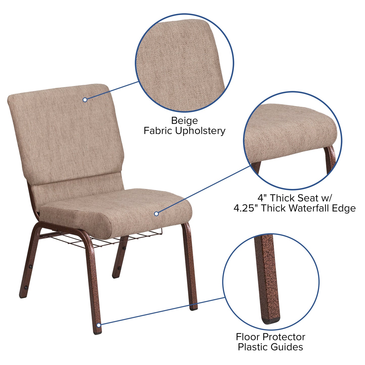 Beige Fabric Church Chair FD-CH02185-CV-BGE1-BAS-GG