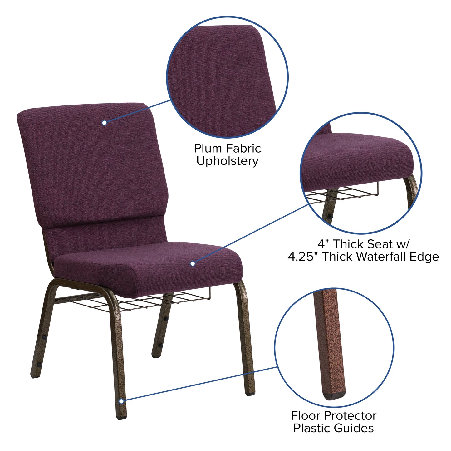 Plum Fabric Church Chair FD-CH02185-GV-005-BAS-GG