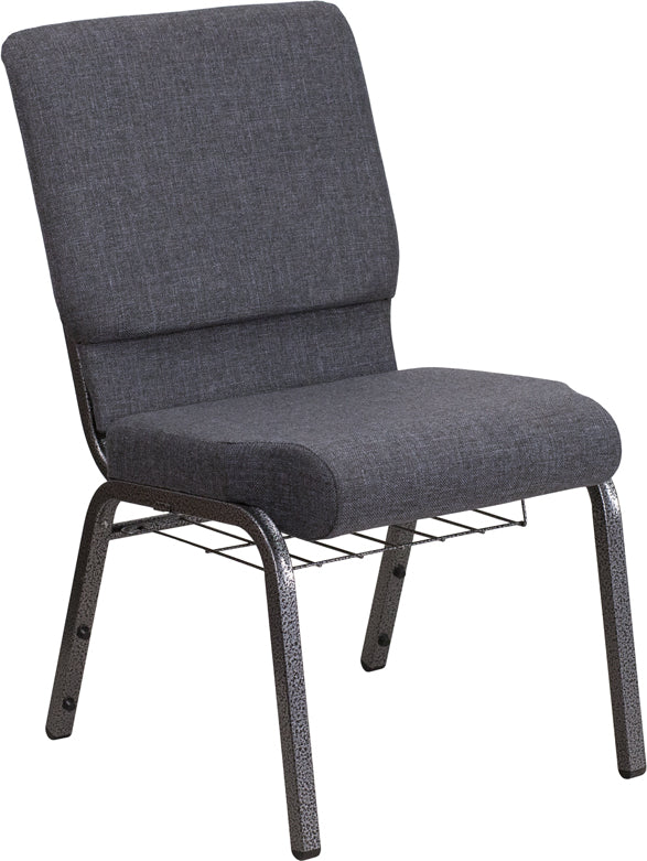 Dark Gray Fabric Church Chair FD-CH02185-SV-DKGY-BAS-GG