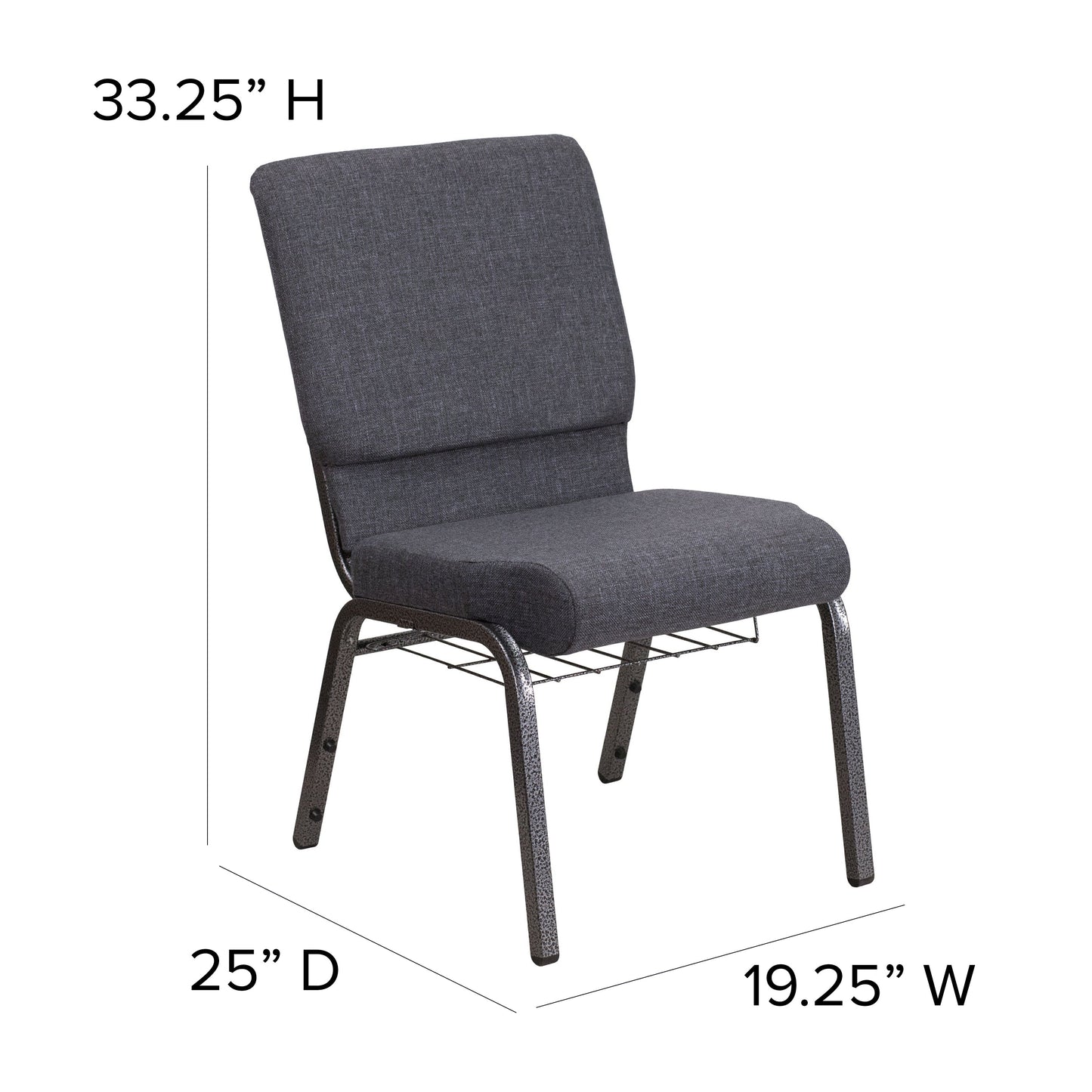 Dark Gray Fabric Church Chair FD-CH02185-SV-DKGY-BAS-GG