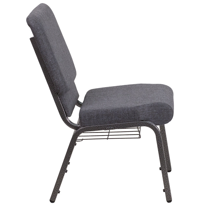 Dark Gray Fabric Church Chair FD-CH02185-SV-DKGY-BAS-GG