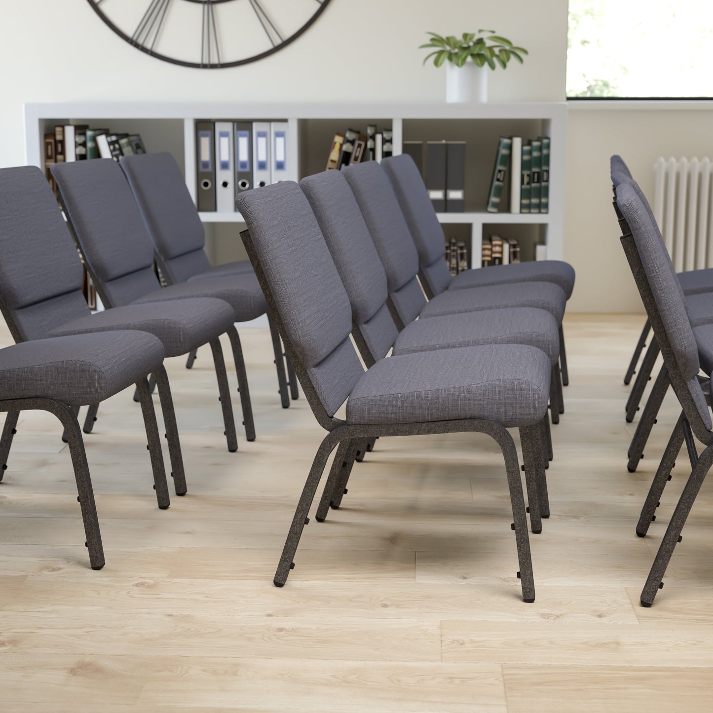 Dark Gray Fabric Church Chair FD-CH02185-SV-DKGY-GG