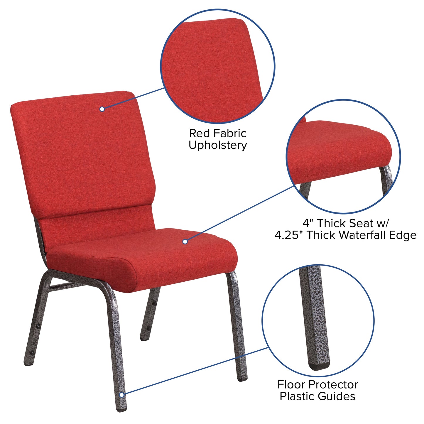 Red Fabric Church Chair FD-CH02185-SV-RED-GG