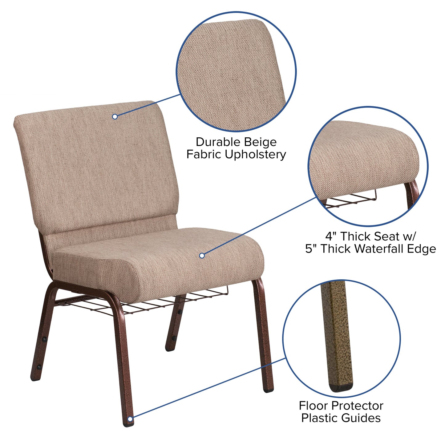 Beige Fabric Church Chair FD-CH0221-4-CV-BGE1-BAS-GG