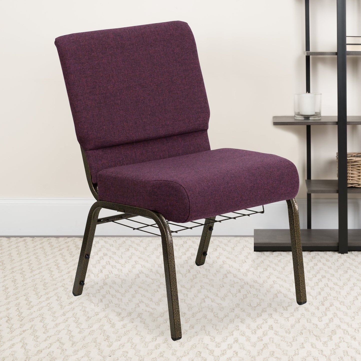 Plum Fabric Church Chair FD-CH0221-4-GV-005-BAS-GG