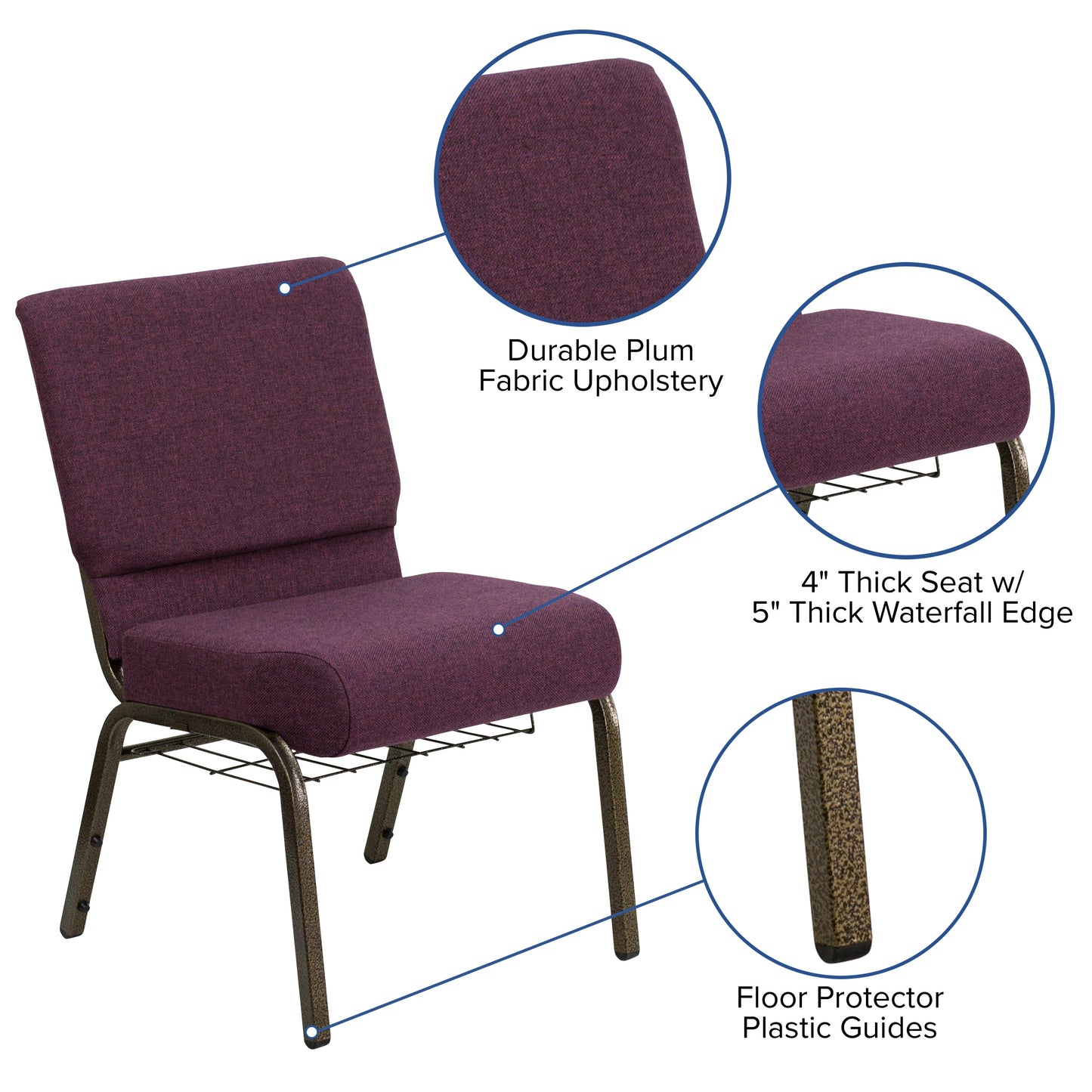 Plum Fabric Church Chair FD-CH0221-4-GV-005-BAS-GG