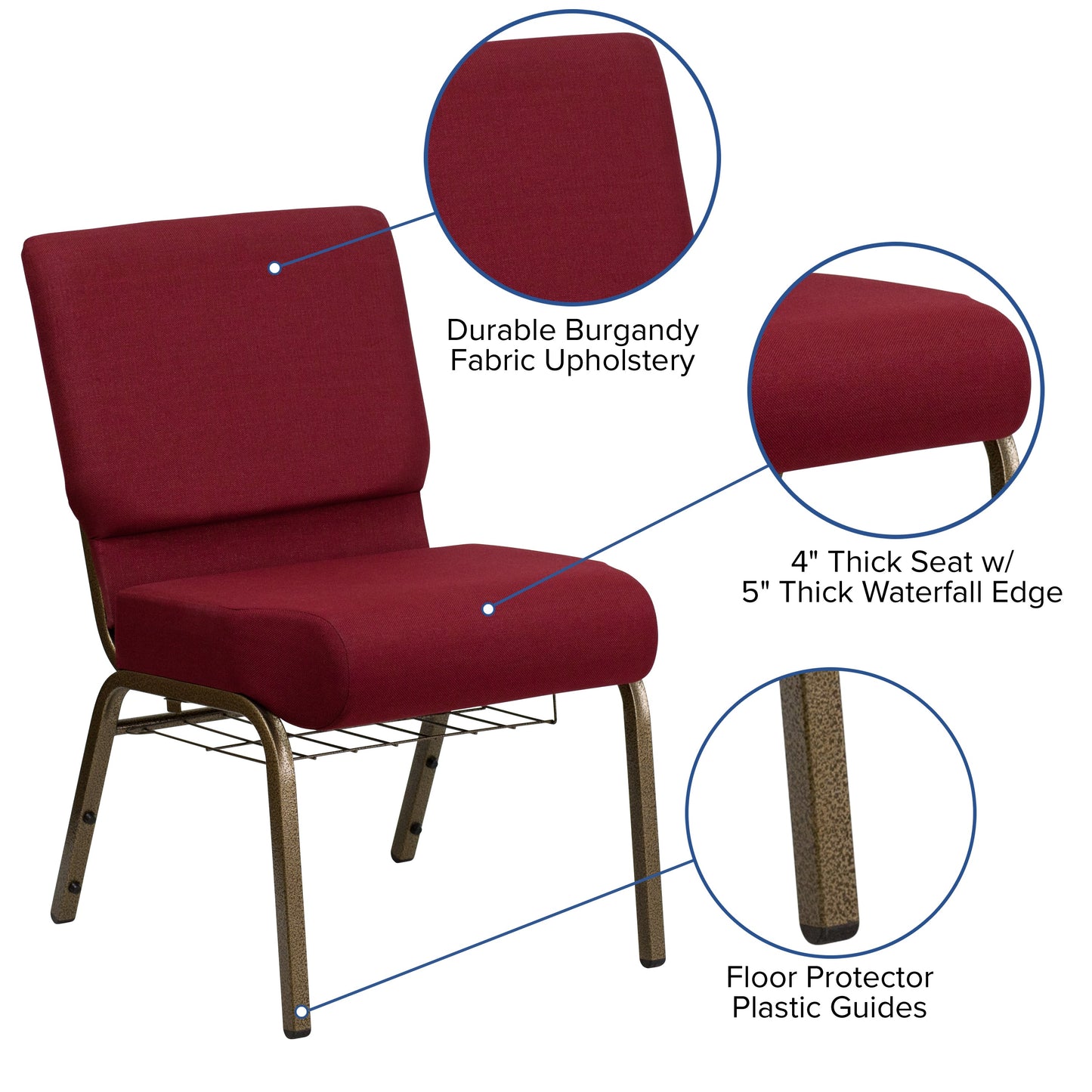 Burgundy Fabric Church Chair FD-CH0221-4-GV-3169-BAS-GG