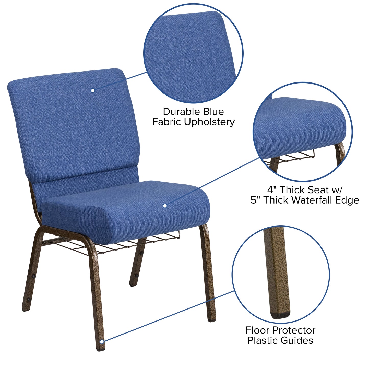 Blue Fabric Church Chair FD-CH0221-4-GV-BLUE-BAS-GG