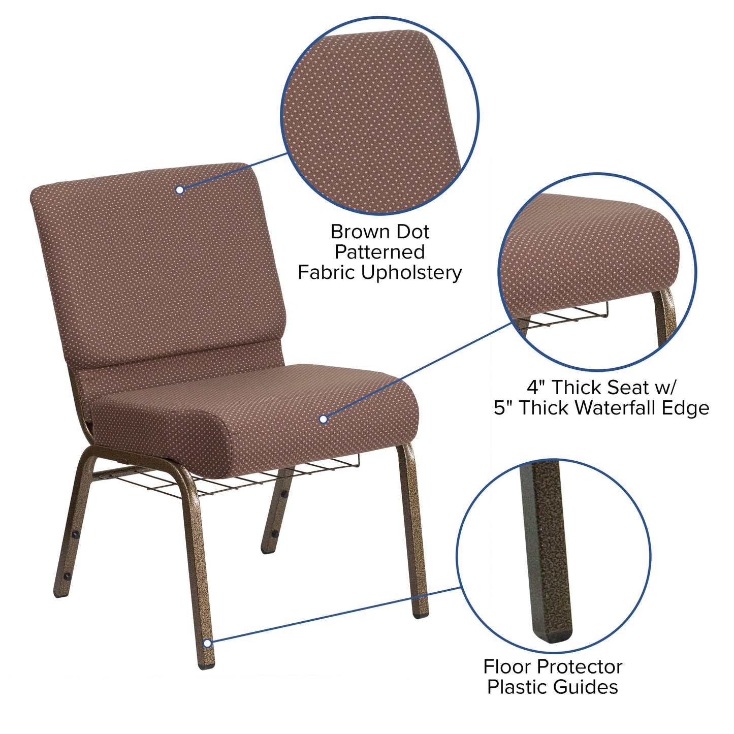 Brown Dot Fabric Church Chair FD-CH0221-4-GV-BNDOT-BAS-GG