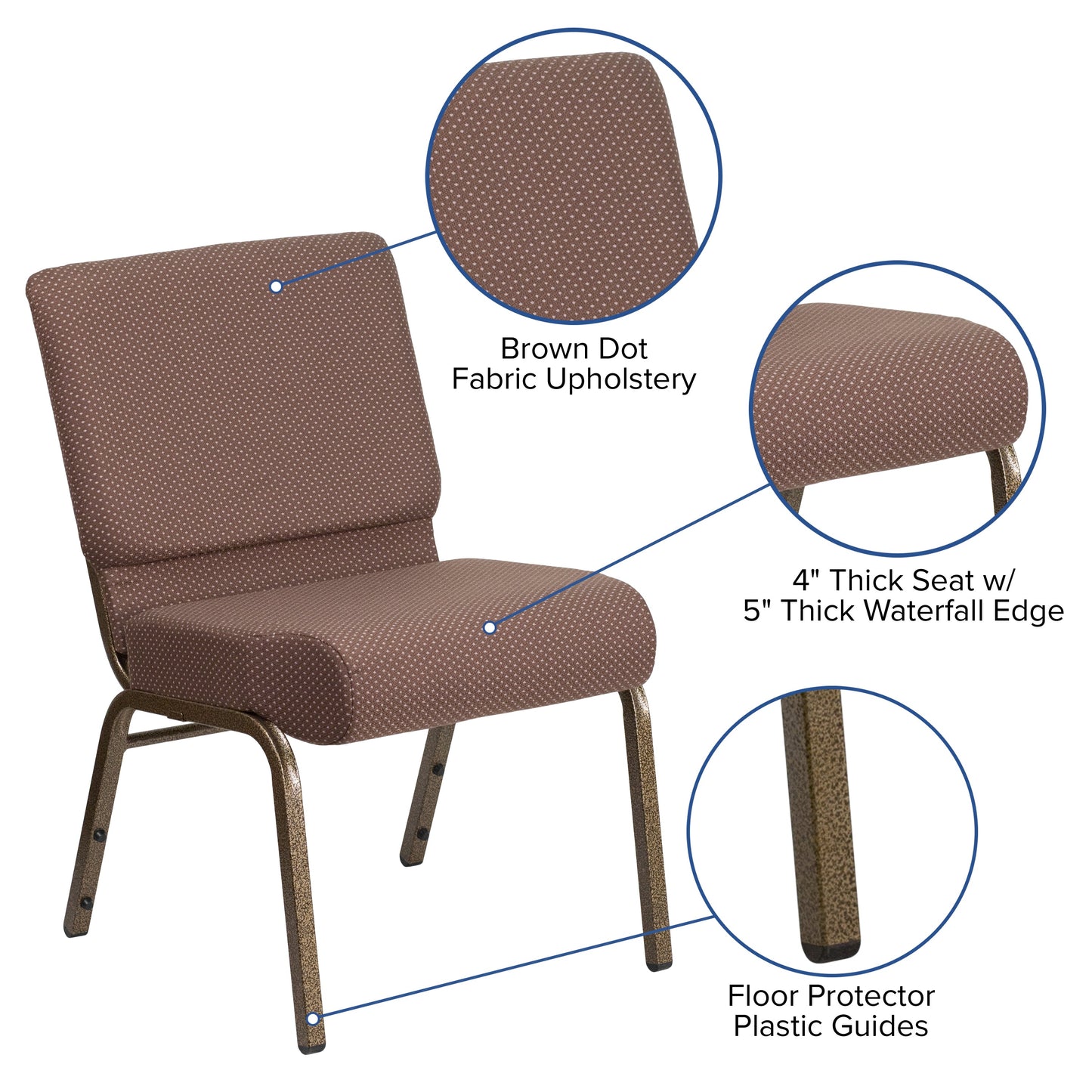 Brown Dot Fabric Church Chair FD-CH0221-4-GV-BNDOT-GG