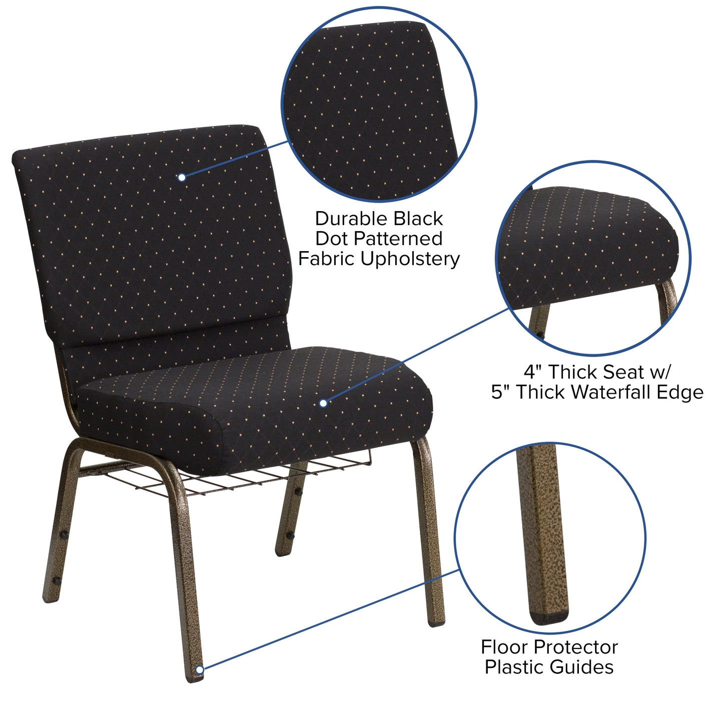 Black Dot Fabric Church Chair FD-CH0221-4-GV-S0806-BAS-GG